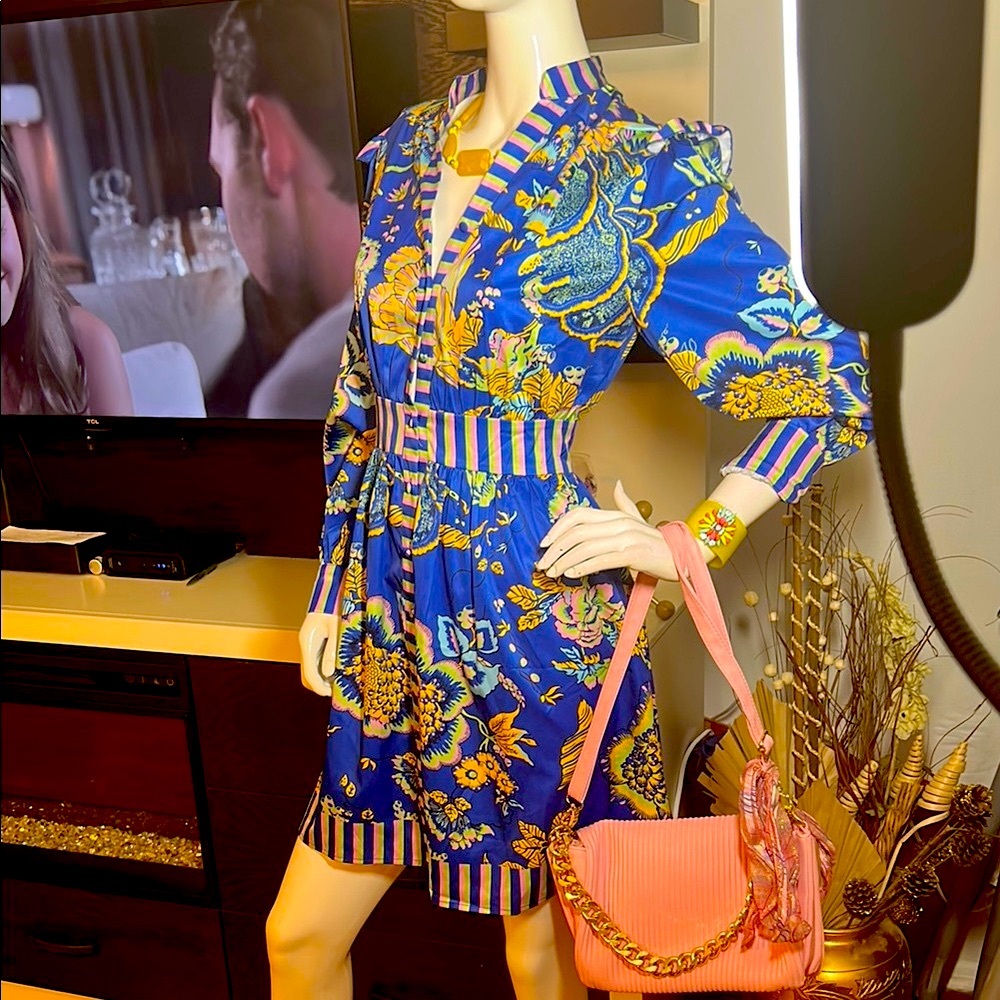 Floral Blue Dress with Pink Accents - Picture 5 of 11